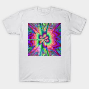 Psychedelic, Multicolor Fractal Design - Purple and Green Splash T-Shirt